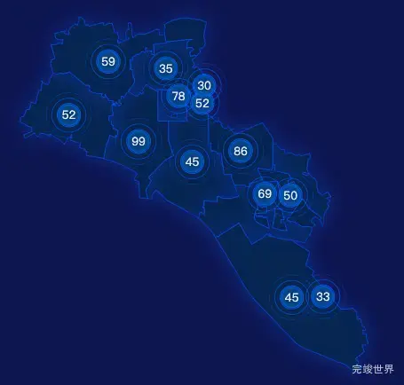 echarts天津市西青区地图圆形波纹状气泡图效果